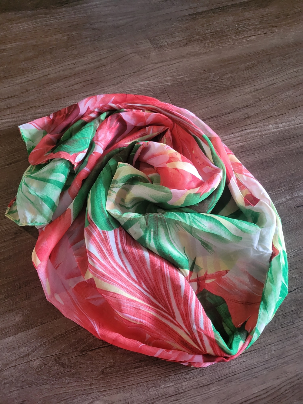 Large Floral Lightweight Pink & Green Scarf, Beach Cover Up